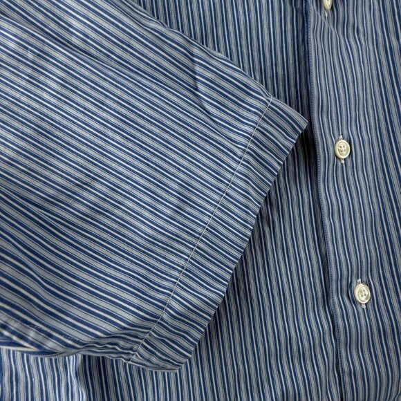 Salvatore Ferragamo XS Blue Stripe Short Sleeve Button Up Shirt Men Cotton Woven - Picture 13 of 15